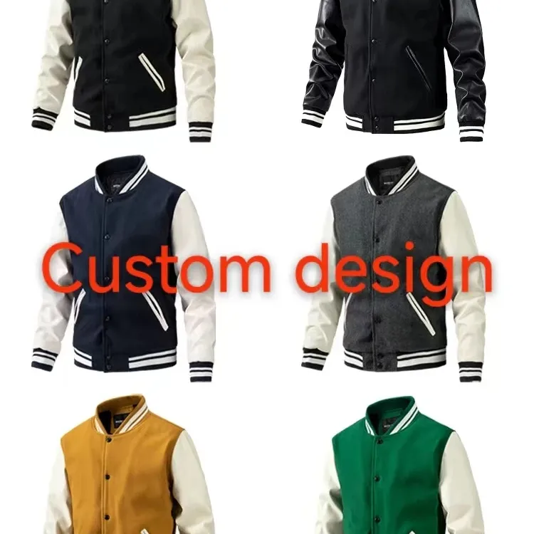 Diseño personalizado de alta calidad de los fabricantes de ropa al por mayor Varsity chaquetas de los hombres Logotipo de impresión personalizada