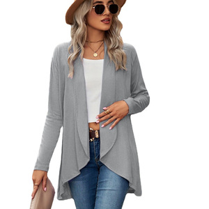 Soft Knit <strong>Cardigan</strong> Ladies Open Front <strong>Waterfall</strong> Collar Asymmetrical Hem Longline Cozy Chic Casual Daily Street Wear Wholesale - Product Image 5