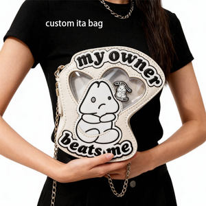 Sac fourre-tout Ita Bag blanc personnalisé avec logo, en forme de dessin animé, avec deux fenêtres transparentes pour l'affichage des pins, design humoristique, pour les amateurs de mode - Product Image 2