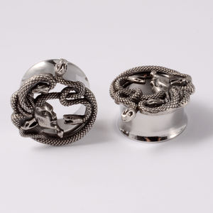 Penyumbat telinga ular baja tahan karat Skeleton Tunnel Skeleton gauge gaya Punk Expander perhiasan tindik 8mm-25mm - Product Image 5