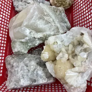 Grappe d'apophyllite bleu clair naturelle en vrac Offre Spéciale avec Druzy et énorme spécimen de minerai de formation de stilbite pour cadeau de décoration