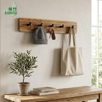 Porte-manteau mural en bambou carbonisé écologique pour entrée, buanderie, chambre, avec 5 crochets pour chapeaux, sacs, clés, serviettes