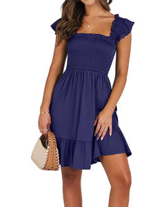 Vestido bohemio informal de verano para mujer, sin mangas, con espalda descubierta, cuello cuadrado, minivestido con volantes ahumados, vestido veraniego acampanado - Product Image 2