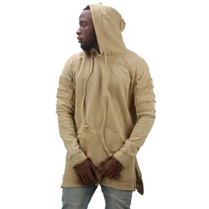 Custom men hip hop funnel neck hoodie long line hoodies and sweatshirts with thick strings