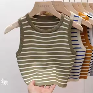 เสื้อกล้ามแขนกุดลายทาง คอโอ ทรงเข้ารูป สีพื้น ผ้าทอระบายอากาศดี สไตล์ลำลอง สำหรับผู้หญิง ฤดูร้อน รุ่น I-0419 - Product Image 4