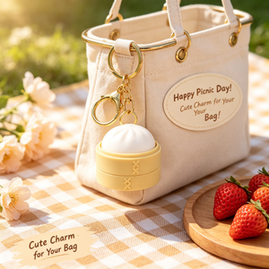 Nouveau porte-clés clicker anti-stress en résine plastique imprimé en 3D, style chinois, motif pain vapeur Xiaolongbao et fruits - Product Image 1