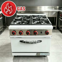 Cuisinière à gaz multifonctionnelle en acier inoxydable à 4 brûleurs avec four, équipement de restauration