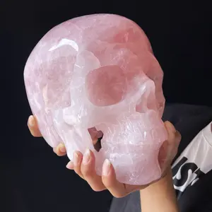 11.5 KG 자연 고품질 현실적인 크리스탈 두개골 조각 민속 공예 거대한 장미 석영 크리스탈 해골