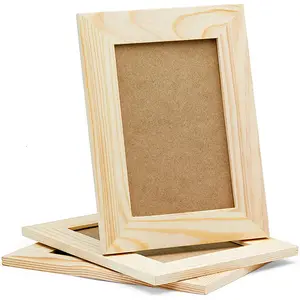 Moldura de madeira simples sem acabamento personalizável, moldura de fotos de madeira sólida faça você mesmo