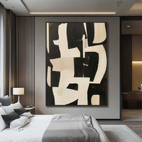 Cadre d'art abstrait personnalisable avec formes géométriques, peint à la main sur toile acrylique, décoration murale noire, design Art Déco fait main