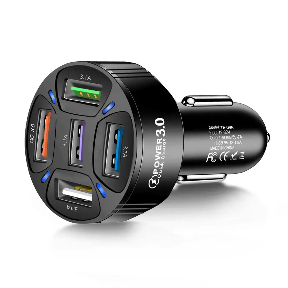 5-Ports USB Car Charge Fast Charging Mobile Phone Charger Adapter 5 Mulit Port Cigarette Lighter USB Charger