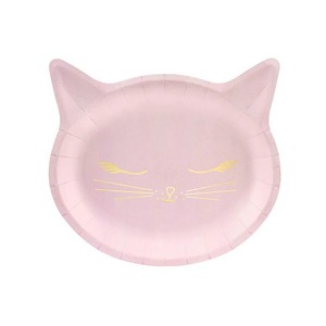 Nouvelles assiettes en papier roses à motif de chat, jetables, pour gâteaux, pour fête d'anniversaire - Product Image 5