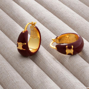 Pendientes de Aro de Estilo Francés de Alta Gama, Chapados en Oro de 22K, con Esmalte Negro, Pendientes de Aro Circulares con Efecto de Goteo de Aceite Vintage para Niñas, Regalos para Fiestas - Product Image 2