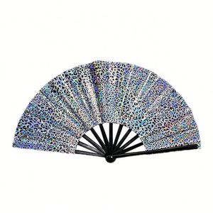 Custom Holographic Printed Logo13 Inch Large Hand Fan Fabric Folding Fan for Promotional <b>Gift</b> - Product Image 2