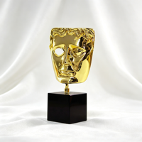 Trophée Masque de Théâtre en Métal Doré Personnalisé avec Socle Cube Noir, Souvenir d'Attestation pour Cérémonie de Remise des Prix Théâtre, Cinéma, Musique