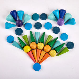 Blocs de construction arc-en-ciel en bois moderne Puzzle Set Cône Goutte d'eau Nid d'abeille Champignon Jigsaw Toy - Product Image 3