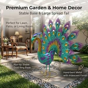 Adorno de Jardín con Forma de Pavo Real con Pedrería, Decoración Metálica Colorida para Jardín, Patio y Césped - Product Image 1