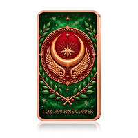 Barre de cuivre fin 999 de 1 once, motif ange ailé de Noël, en cuivre rouge, avec boîte de présentation