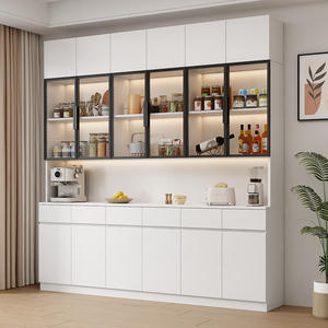 Aparador moderno minimalista de pared para sala de estar con puertas de vidrio e iluminación para almacenamiento en la cocina - Product Image 2