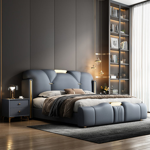 Meubles pour chambre à coucher Modernas Cama Matrimonial Queen Bett Cadre de <span class=keywords><strong>lit</strong></span> de luxe <span class=keywords><strong>Lit</strong></span> en bois king Size Up-holstered Home Muebles <span class=keywords><strong>Lit</strong></span> Complet - Product Image 2