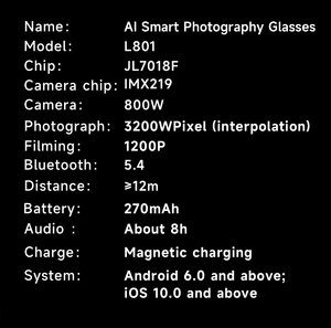Lunettes Intelligentes à <span class=keywords><strong>Traduction</strong></span> Intelligente et Réduction de Bruit pour Appels avec Caméra - Product Image 5