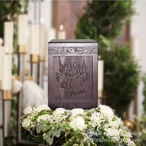 Solid Wood Pet Urn Rectangle Carved Tree Design Durable <b>Memorial</b> <b>Box</b> for Pets Desktop Storage Shandong Made - Product Image 2