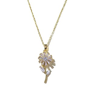 Gioielli da donna collana con ciondolo in zircone girasole girevole in acciaio al titanio Bling Bling Decompress collana con girasole lucido - Product Image 5