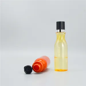 Empty Slim Waist Red Orange 20mm 4oz PET Plastic Bottle Cosmetic Hand Soap Toner Container with Sliver Screw Cap Flip Top Lid