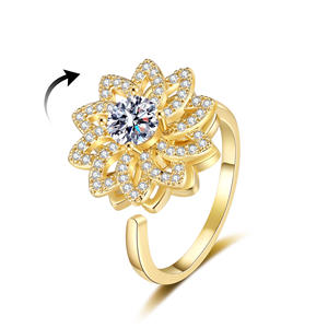 Anillo Giratorio de Latón de Moda con Incrustaciones de Circonita para Mujer, Anillo de Compromiso de Boda, Forma de Trébol, Joyería Redonda Curativa - Product Image 1