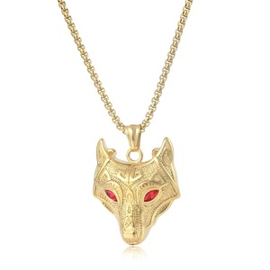 Yunnique – collier avec pendentif en forme de renard, en acier inoxydable, ton doré, yeux rouges, Style Punk, bijoux à la mode pour hommes, FY1201 - Product Image 1