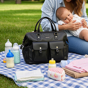<span class=keywords><strong>Sac</strong></span> à dos <span class=keywords><strong>noir</strong></span> de haute qualité en cuir végétalien momie <span class=keywords><strong>sac</strong></span> fabricant personnalisé bébé article <span class=keywords><strong>sac</strong></span> de rangement avec logo estampage <span class=keywords><strong>or</strong></span> - Product Image 3