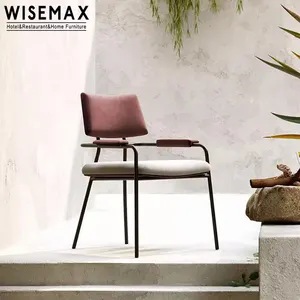 WISEMAX moderna e minimalista sedia da pranzo in pelle con struttura in metallo con bracciolo in tessuto con rivestimento accogliente accento sedia da pranzo per hotel