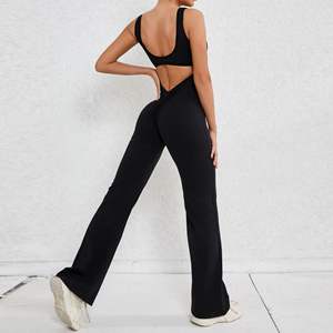 <span class=keywords><strong>Sexy</strong></span> Bodysuit Voor Dames Sneldrogende Fitness Jumpsuit Met Wijde Pijpen Uit Één Stuk Strakke Yoga Leggings Custom Logo Oefening Jumpsuit - Product Image 1