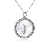 Bijoux fins, collier avec pendentif rond en nacre, alphabet 26 lettres personnalisé, argent sterling 925
