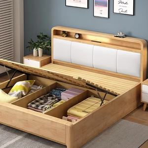 Lit en bois massif avec tête de lit canapé King Size, lit en bois confortable Queen Size, mobilier de chambre pour la maison et l'appartement - Product Image 3