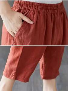 سروال نسائي جديد كبير الحجم بلون واحد للربيع والصيف بنطال بطول الكاحل فضفاض كاجوال مثل بنطلون من القطن والكتان - Product Image 2