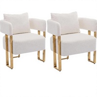 Ensemble de 2 fauteuils modernes avec pieds en métal doré, revêtement en cuir PU, mousse et éponge, pour salon/bureau/réception/chambre/esthétique