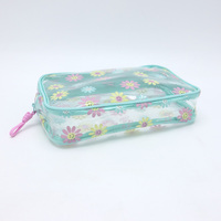 Pochette de maquillage portable transparente en PVC imperméable avec logo personnalisé, imprimé marguerite, pour voyage et toilette