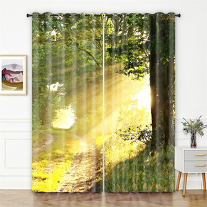 Arbre vert dans le sentier du soleil lumineux dans les montagnes Jungle Nature Forest Blackout Curtains/ - Product Image 5