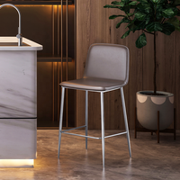 [En stock] Tabouret de bar en cuir avec structure en acier inoxydable, design industriel minimaliste, non rotatif, pour salon et usage commercial