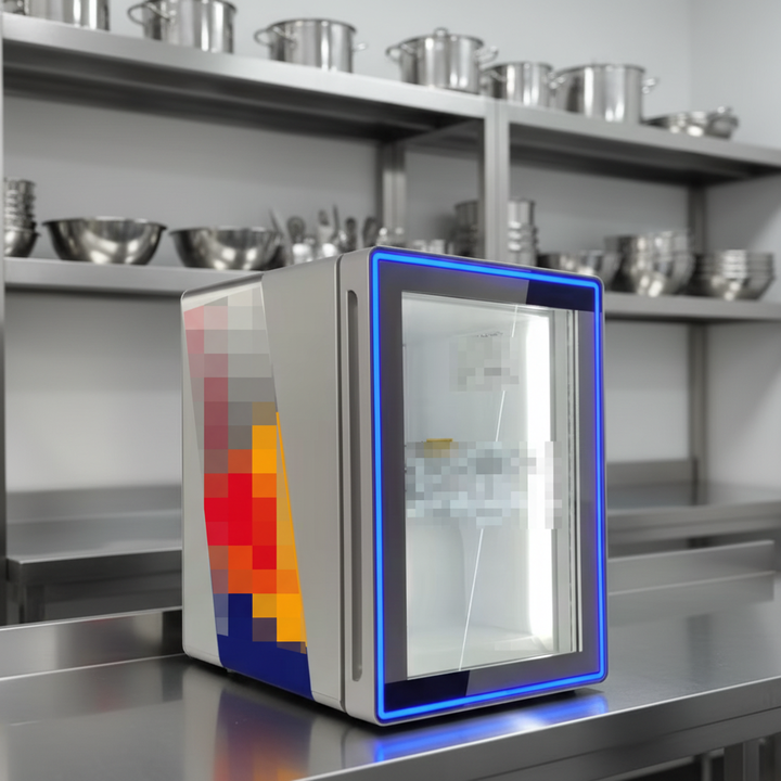 Mini Redbull Fridge - Compact Beverage Display Cooler with Glass