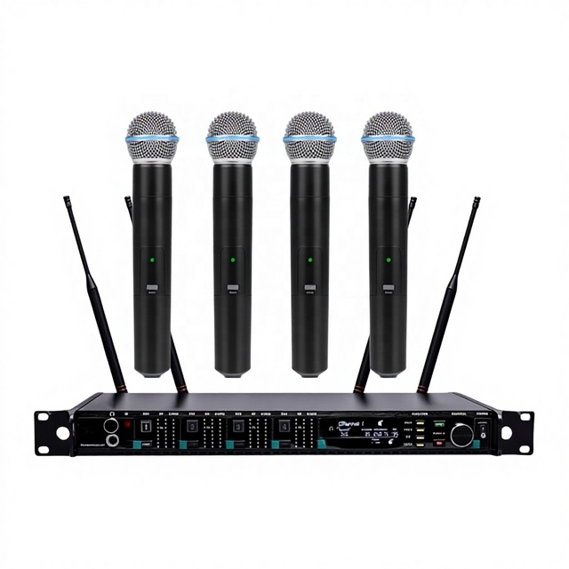 Professional AD4Q/Beta58a 4 Channel Wireless Handheld Microphone 250m Distance Long Range True Diversity for Outdoor Performance