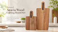 Meilleures ventes : Ensemble de planches à découper en bois d'acacia pour la cuisine domestique, avec poignée, pour fromage et pizza, pour l'exportation