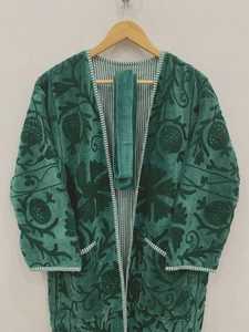 Handcrafted Velvet Suzani Belted Kaftan <b>Robe</b> Boho Festival Jacket Embroidered Long <b>Coat</b> For Women - Product Image 3