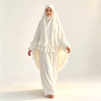 Ensemble jupe et khimar léger pour femme, avec volants, deux pièces, robe modeste, tenue de prière musulmane, tissu froissé aérien, hijab islamique