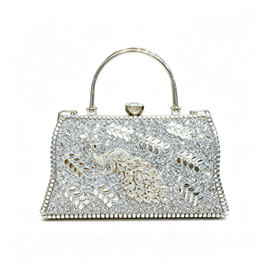 <span class=keywords><strong>Pochette</strong></span> Dorata Scintillante con Diamanti Luccicanti e Motivo a Pavone; Borsa da Sera in Cristallo; Borsa a Spalla da Sposa - Product Image 2