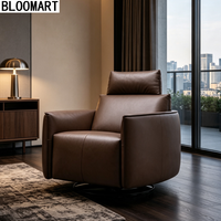 Fauteuil inclinable de luxe en cuir véritable avec base pivotante en acier carbone, chaise individuelle pour projets de villas