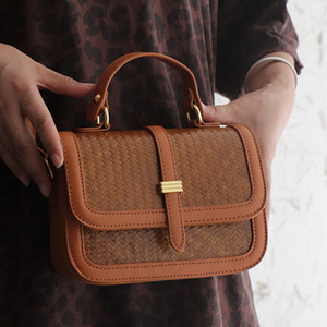 July 7th Bamboo Weaving Crossbody Bag <b>Small</b> Square Flap Women's <b>Handbag</b> Retro Stylish Everyday Outfits Fall 2023 - Product Image 1