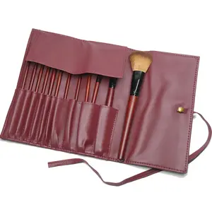 女性化妆刷收纳袋PU皮革刷子盒袋架便携式折叠卷起化妆刷袋收纳袋