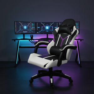 <span class=keywords><strong>Silla</strong></span> de Juego Ergonómica de Cuero - Diseño Moderno Giratoria 360 Grados Respaldo Alto Ajustable Reclinable Negra para PC - Product Image 5